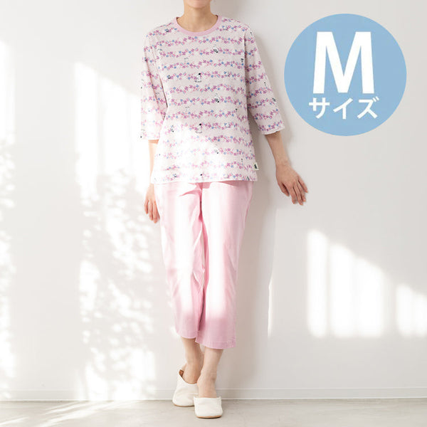 Amour 天竺プリントパジャマ M（フラワーボーダー/ピンク）MOR105