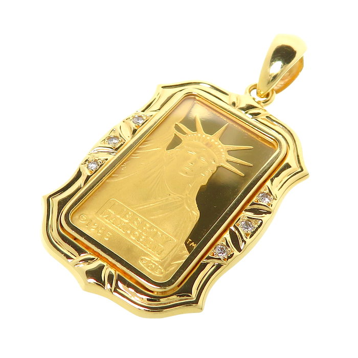 リバティ インゴット 5g 自由の女神 ガラス張り 1985 ダイヤモンド 計