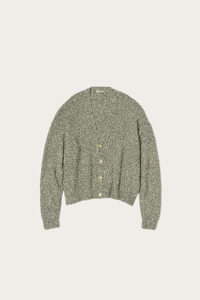 Auralee Cotton Cashmere Cord Knit Cardigan | Lime/Navy | Canoe Club