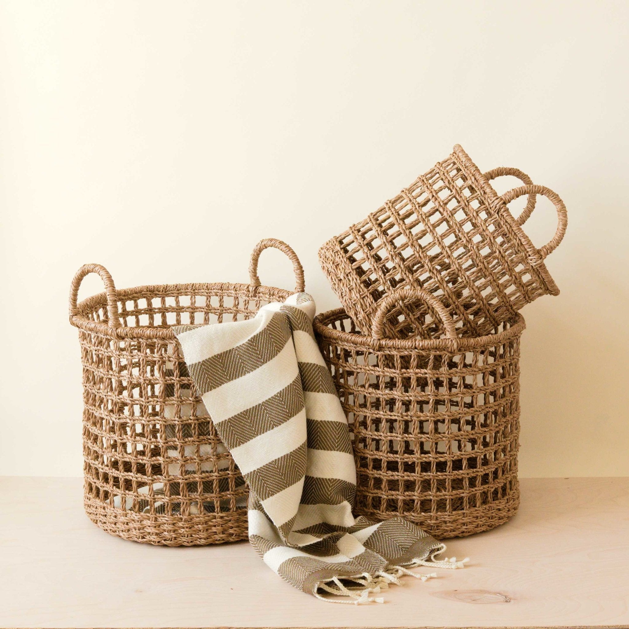 Open Weave Baskets with Handle, set of 3 - Storage Baskets | LIKHA