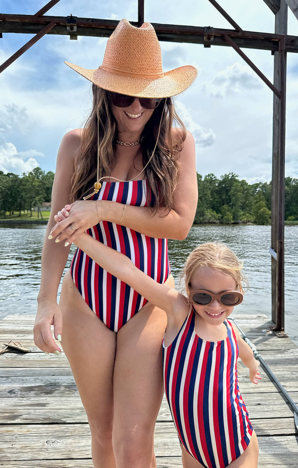 The Little Ribbed One Piece ~ Americana Stripe Micro Rib – Show Me