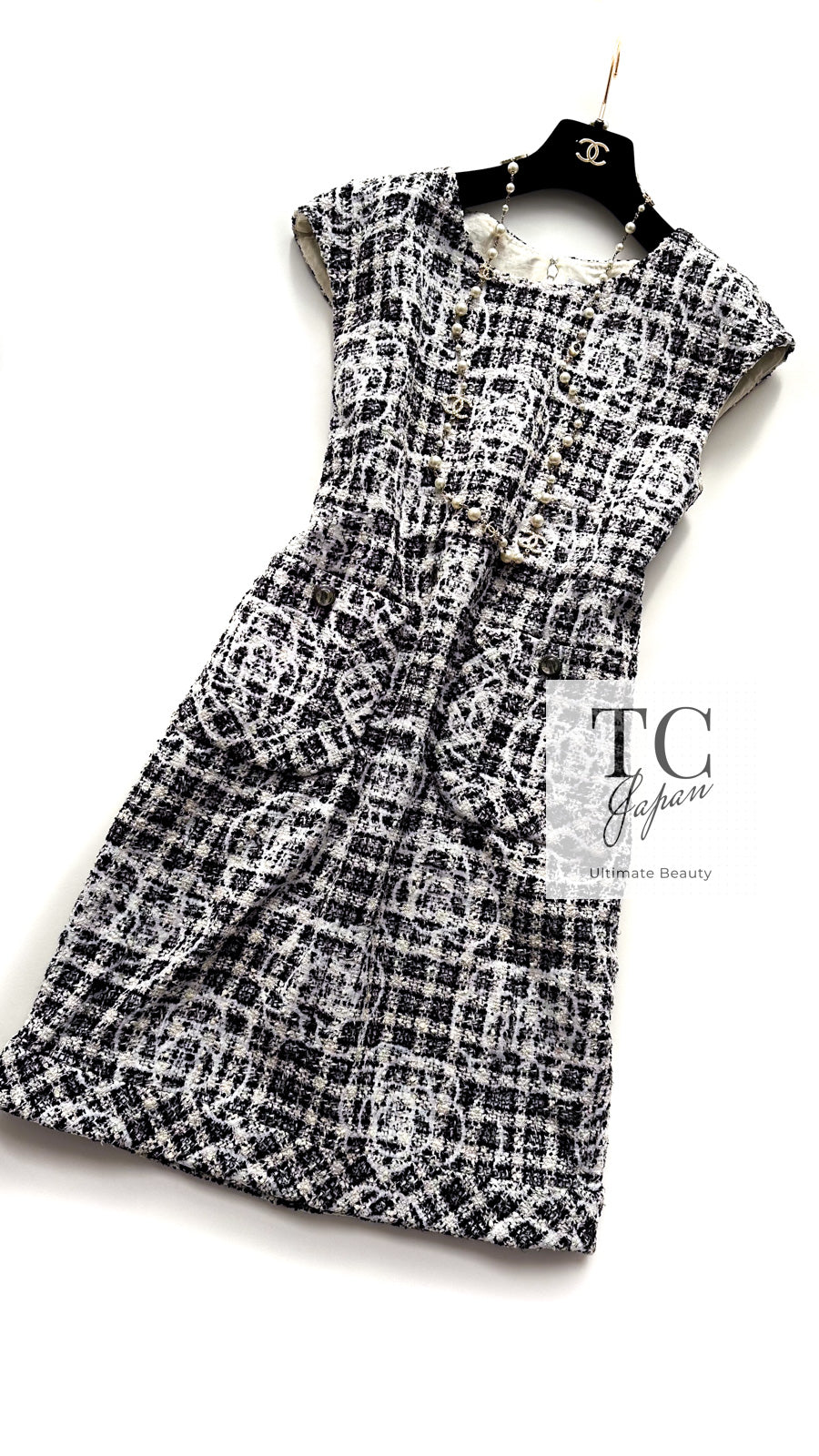 シャネル ワンピース CHANEL ホワイト ブラック グレー カメリア