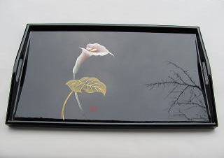 美品】鈴木誠一郎作 会津塗板膳中5枚組 紅布着