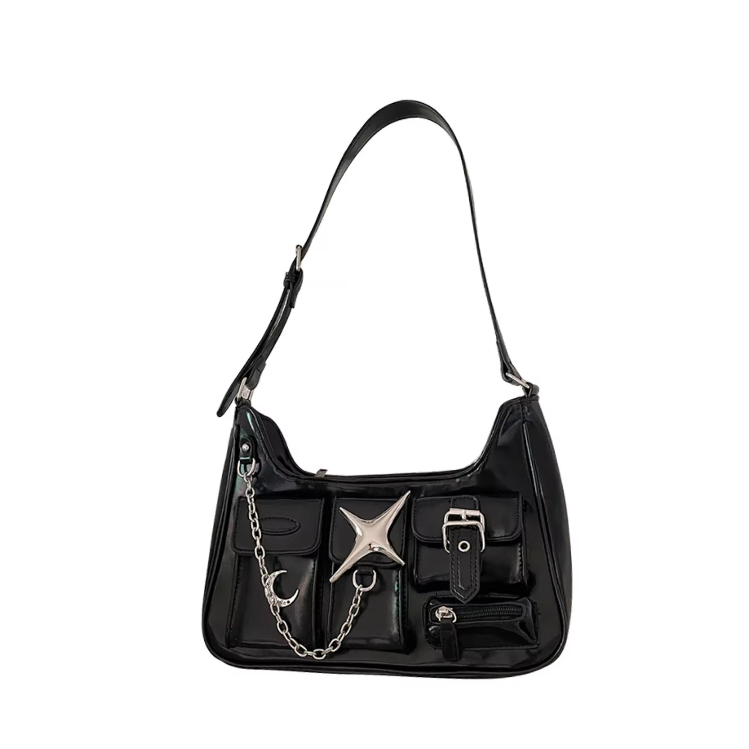 Y2K Gothic Shoulder Bag – Harajuku Black Chain Tote Bag – The Feelz