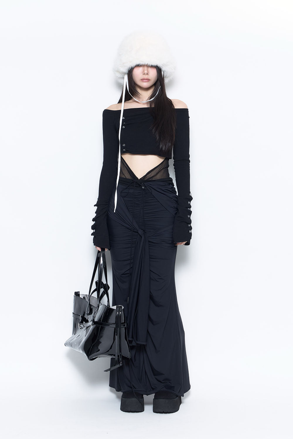 THEREDTHREAD / ザレッドスレッド】S drape knot maxi skirt