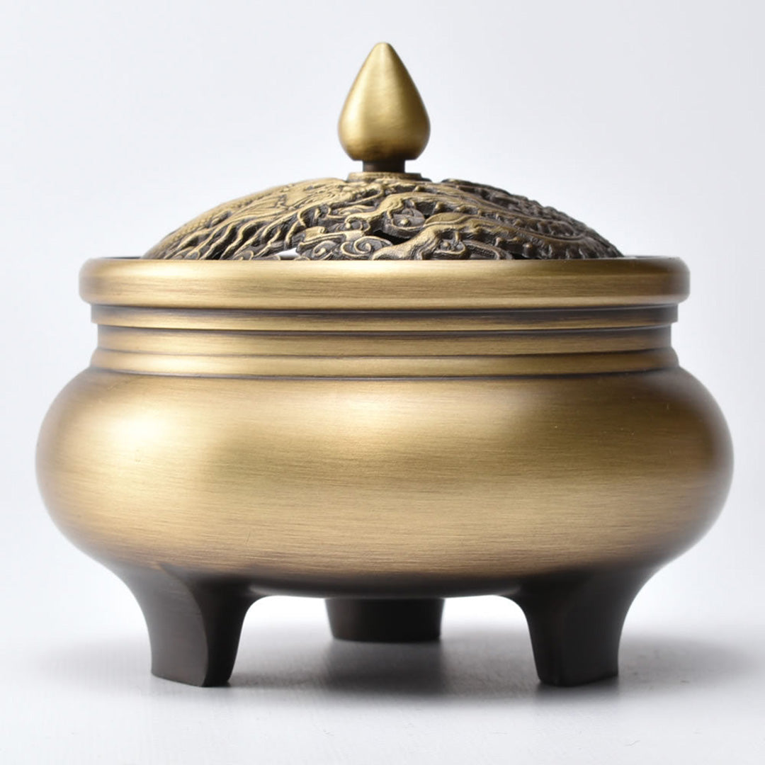 唐銅携行香炉 獅子蓋双耳三つ足 明～清古玩 唐銅携行香炉 獅子蓋