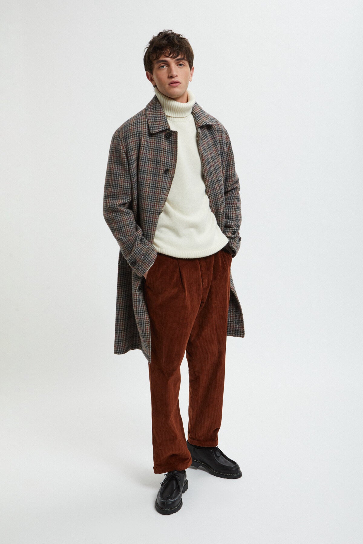 Virgin Wool Paul Coat Houndstooth Grey | Baracuta