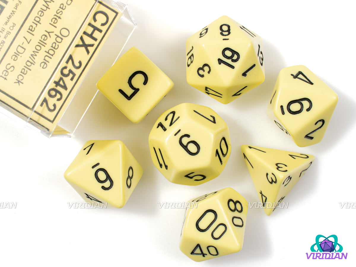 Opaque Pastel Yellow & Black | Acrylic Polyhedral Dice Set (7