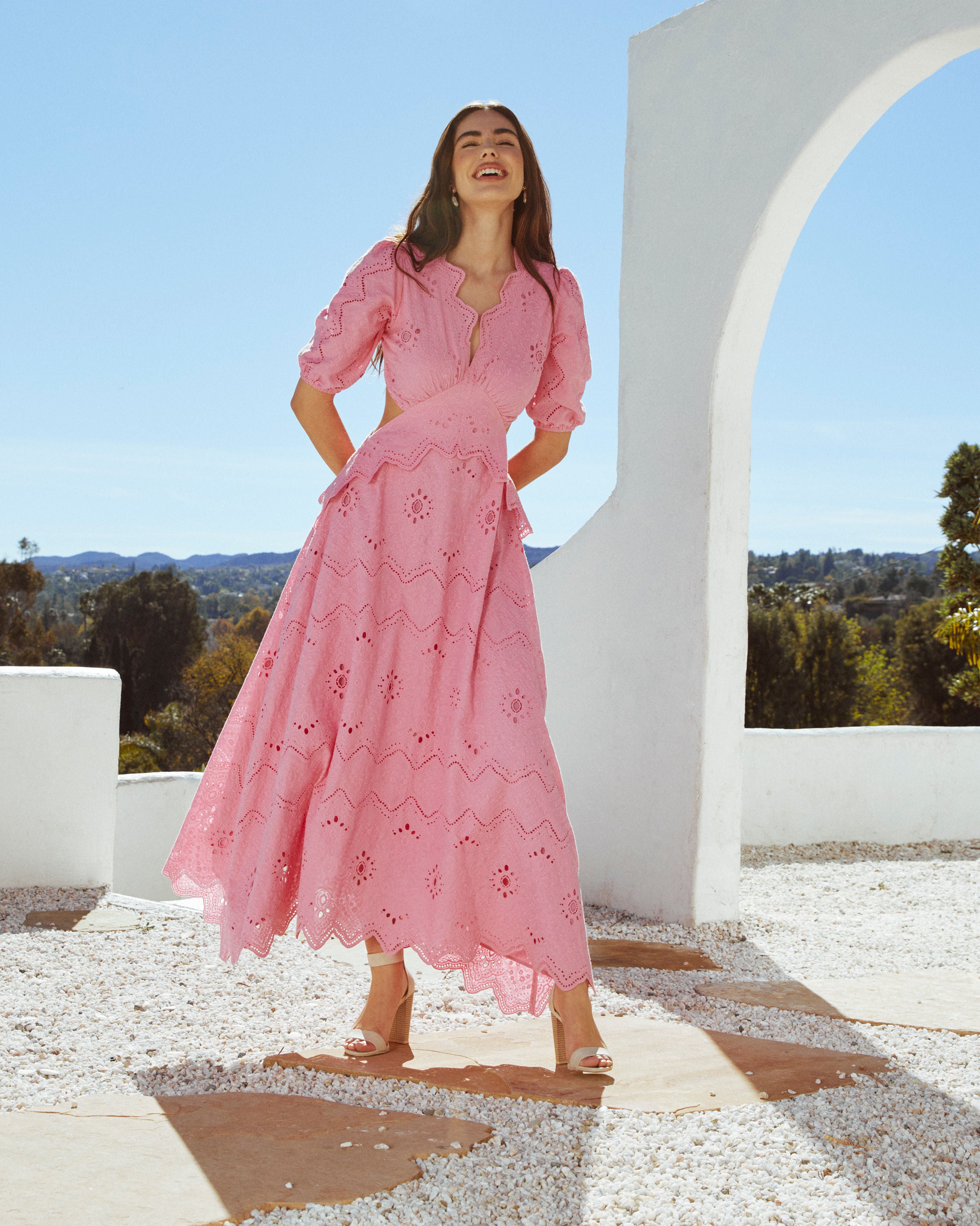 Anisa Eyelet Puff Sleeve Cutout Maxi Dress – VICI