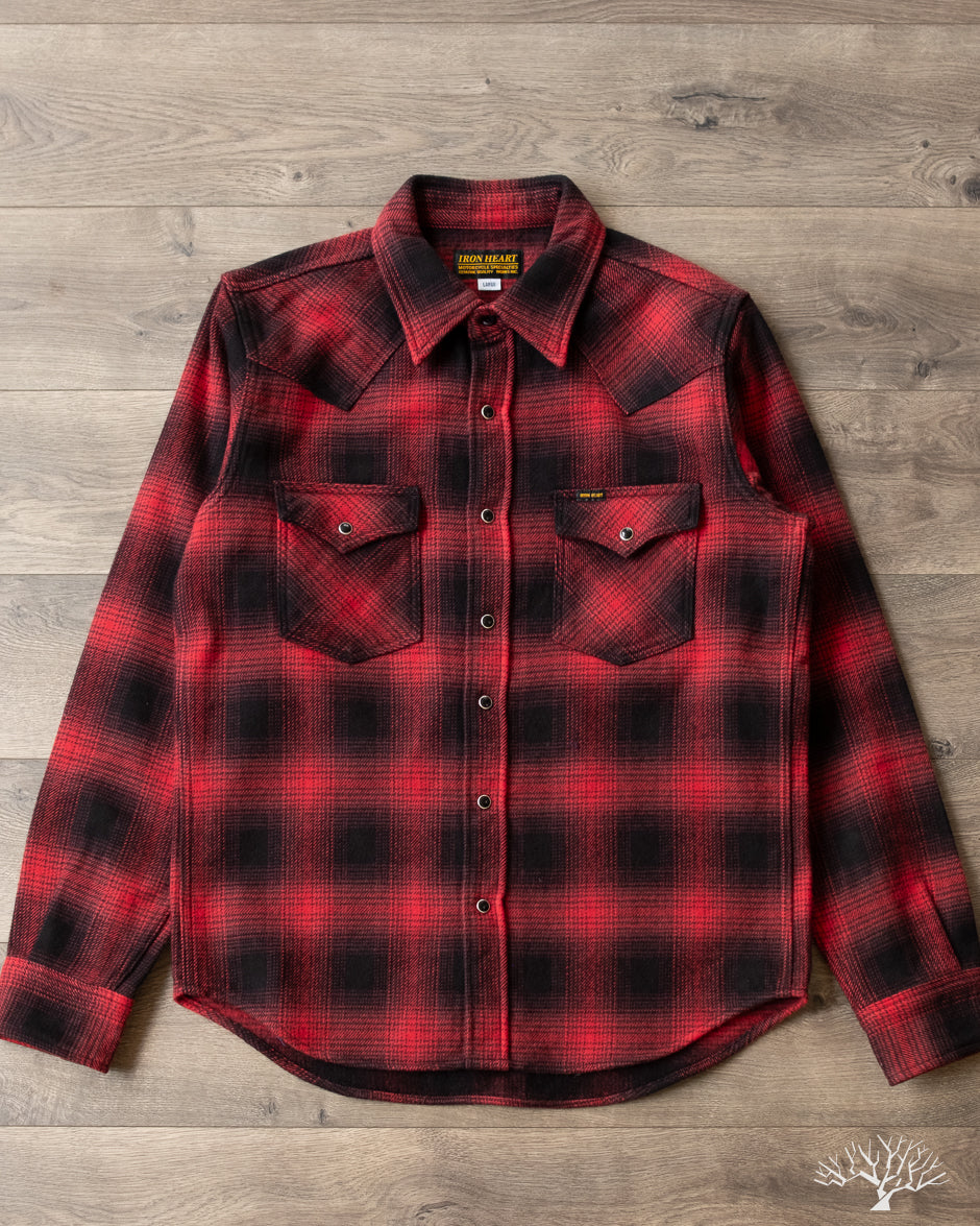 Iron Heart - IHSH-264-RED - UHF Ombré Check Western Shirt - Red