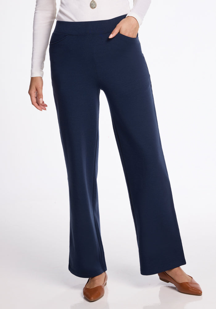 Ellie Navy Merino Wool Pants | Warm, Wide-Leg Wool Pants for Women