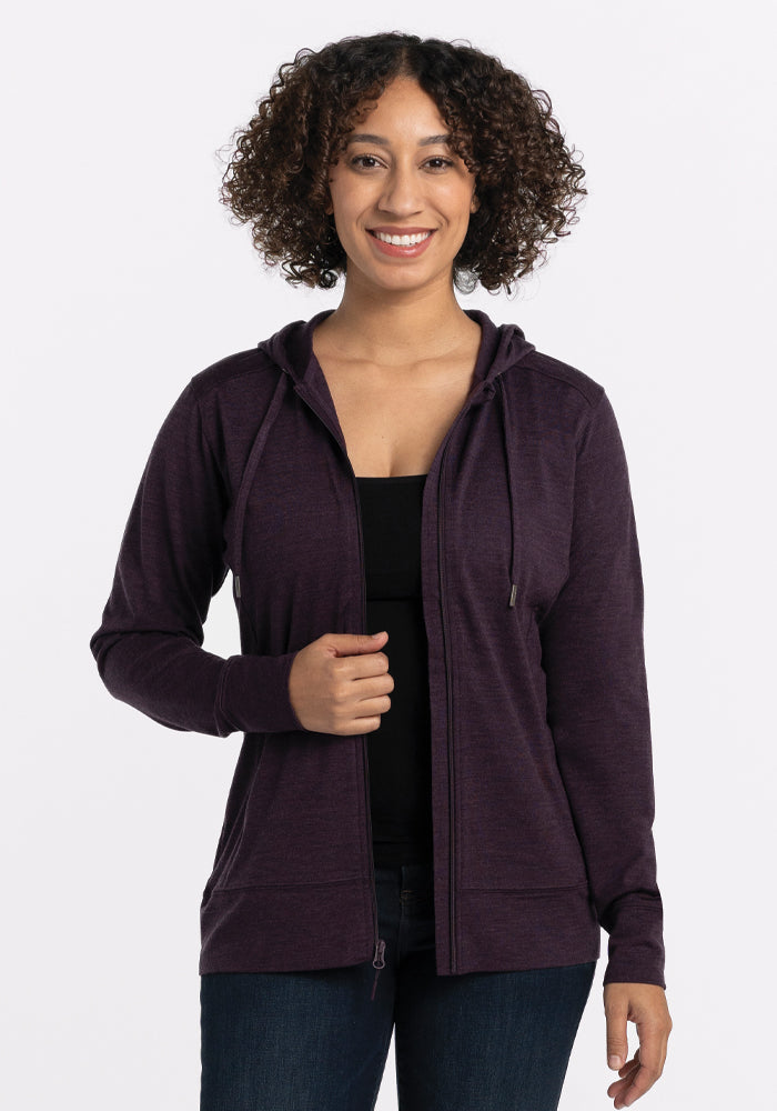 Womens Merino Wool Hooded Zip Front Sweatshirt - Free Shipping – Woolx