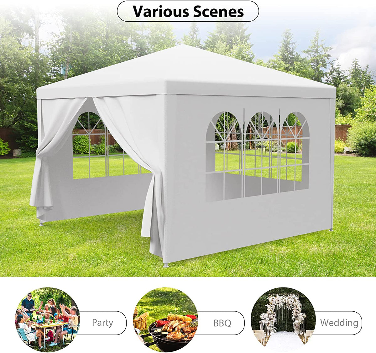 ZENY™ 10' X 10' Outdoor White Gazebo Canopy Tent with 4 Sidewalls