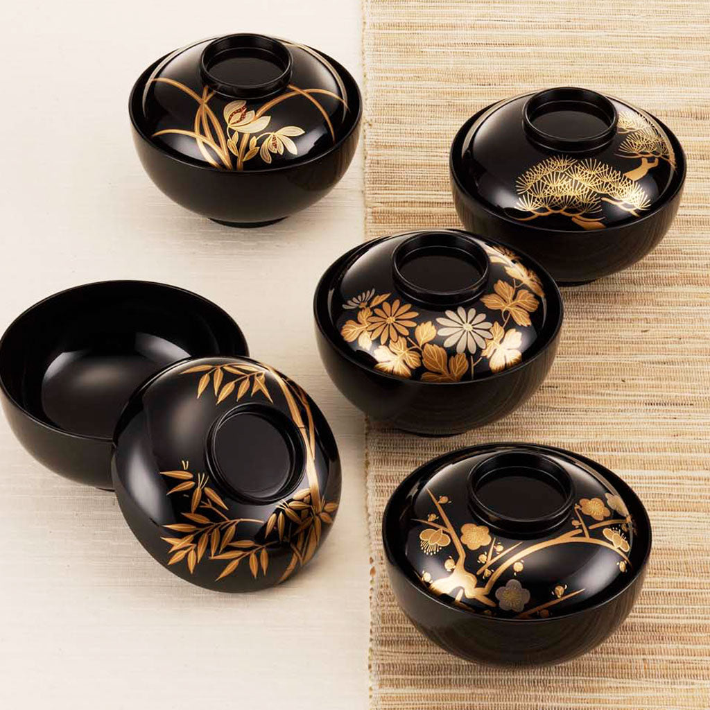 L【新品、超美品】象彦 汁椀 日月 白檀睦美椀 五客セット L【新品、超