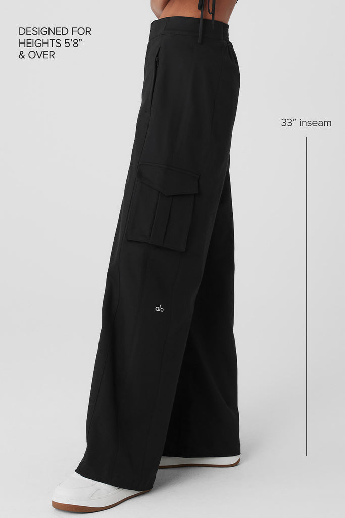 Show Off Cargo Wide Leg Trouser (Long) - Black | ALO