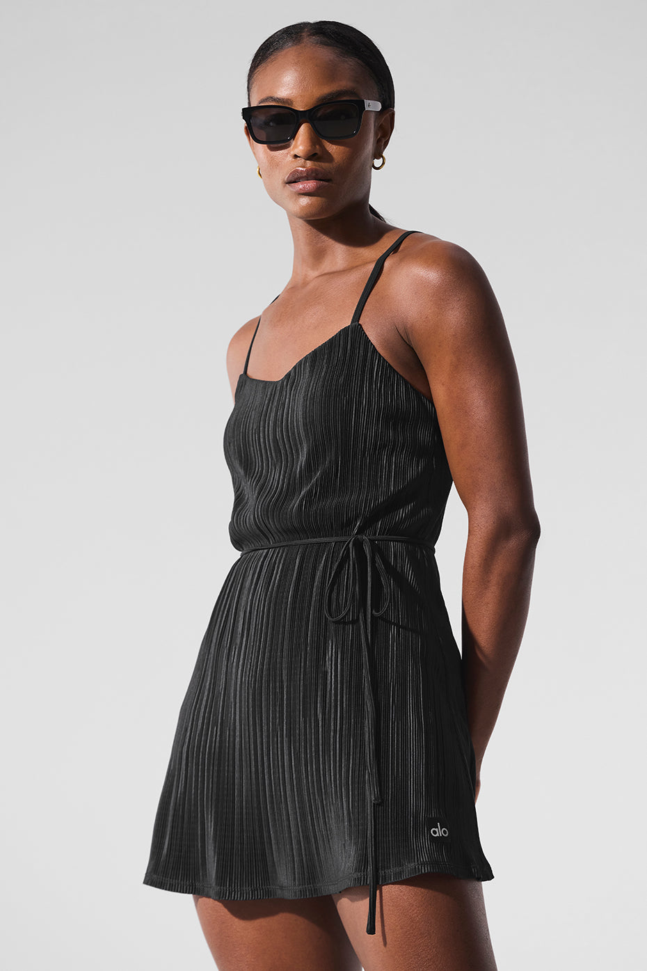 Micro Plisse Game On Tennis Dress - Black | ALO