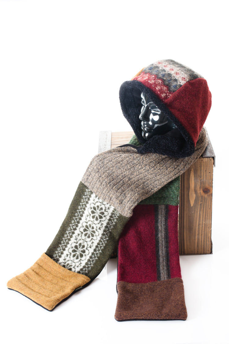 Hoodie Scarf | Upcycled Wool Sweater Scarf with Hood · Baabaazuzu