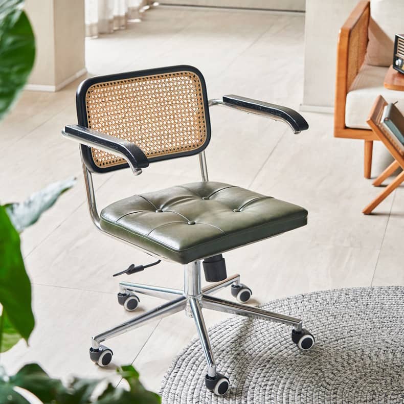 デスクチェア オフィスチェアー キャスター付 昇降 回転 ラタン製