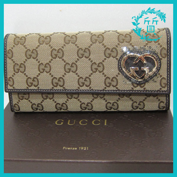 新品 グッチ GUCCI 長財布 GG柄 ラブリーハート 245728 カーキ
