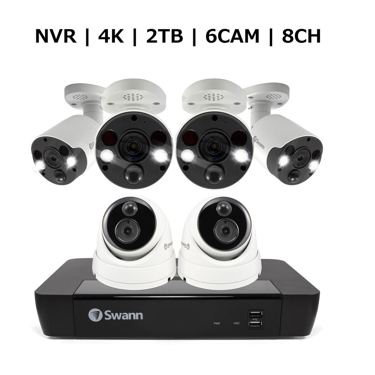 Swann（スワン）8CH 4K NVRシステム 2TB 4K 顔認識 バレットカメラ4台