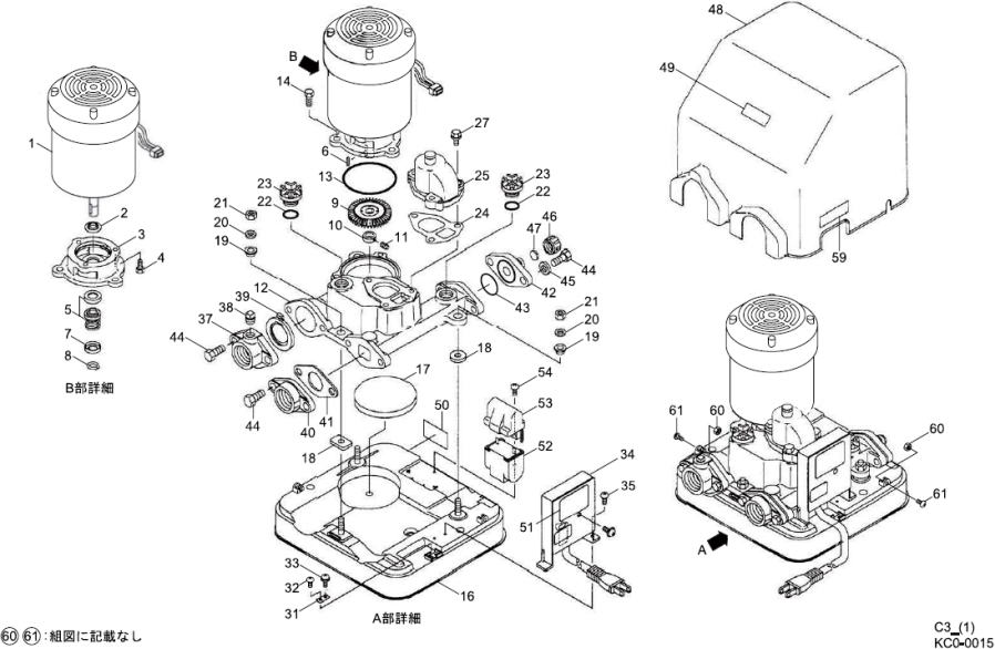展開図 部品表 川本ポンプ 自吸式カスケードポンプ CR・C3-N形【通販