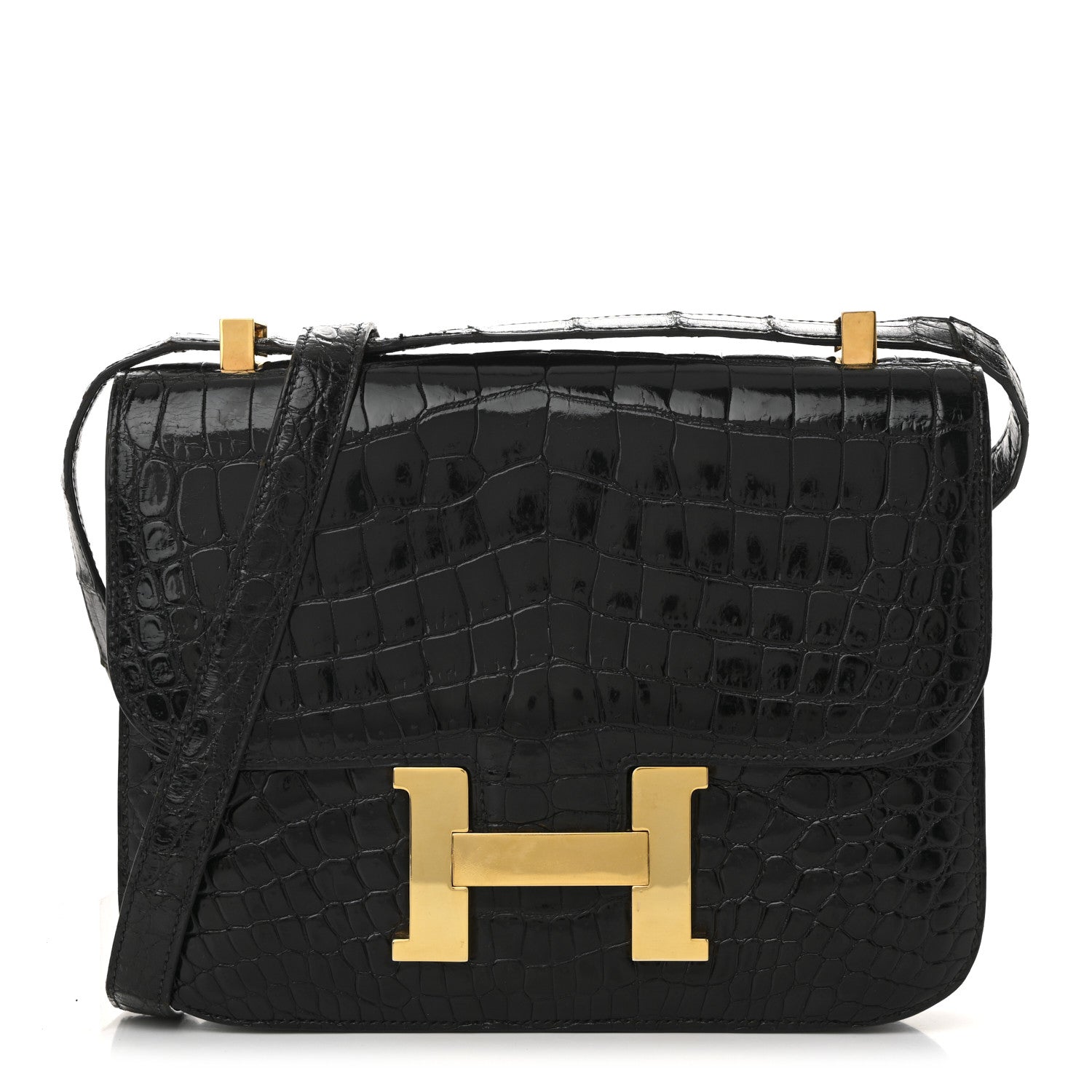 Hermes Shiny Caiman Crocodile Constance 23 Black 1767311