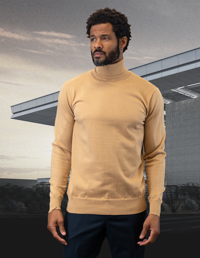 Men's Camel Turtle-Neck Sweater | STATEMENT SUITS TNS-100 – Franky