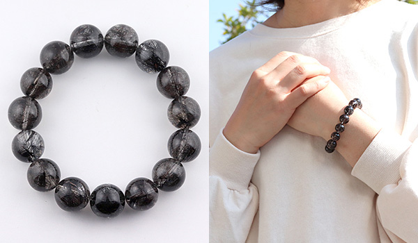 大玉ブレス（ブラックルチルクォーツ）12～13mm|パワーストーンの