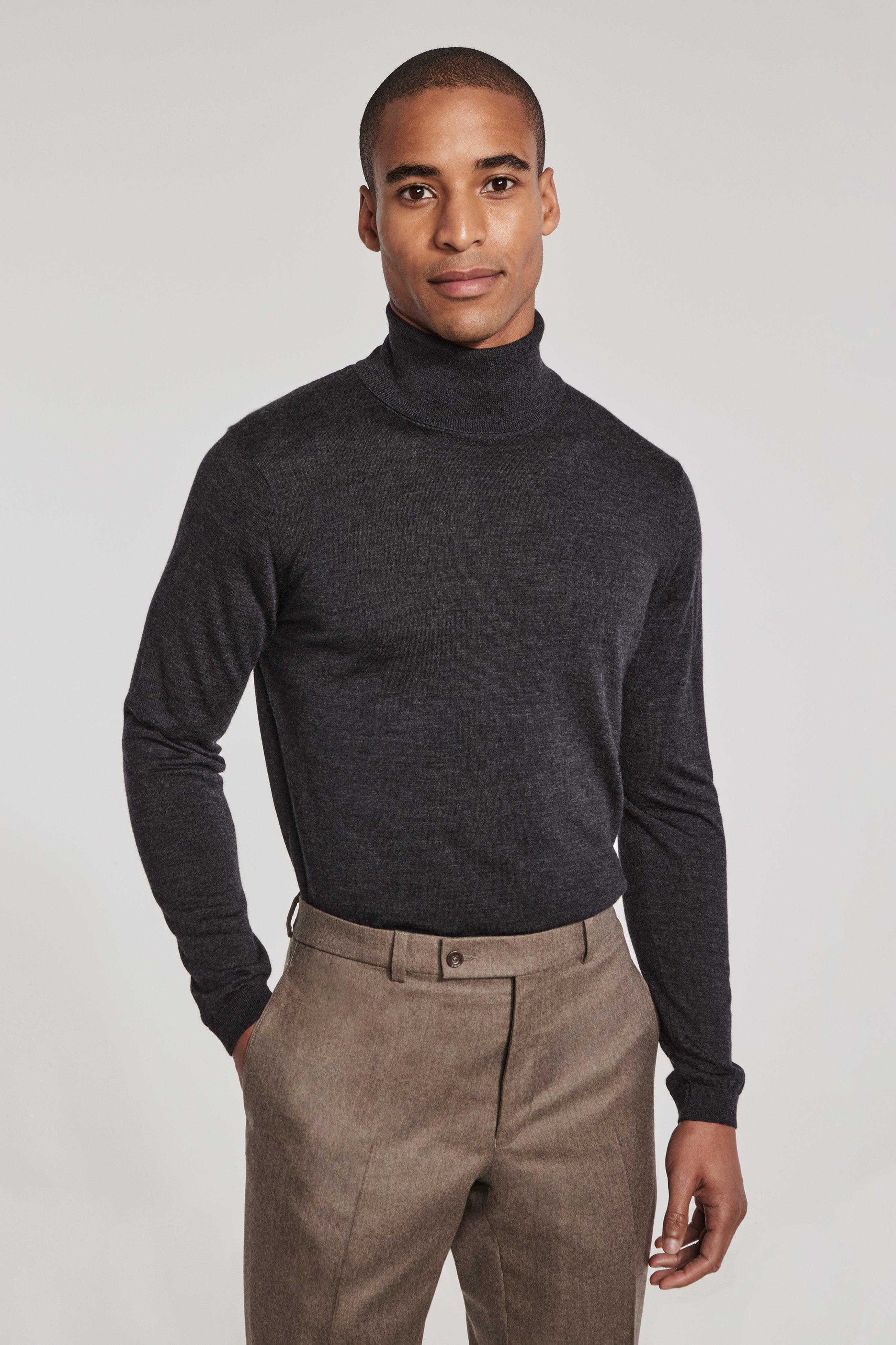 Charcoal Roll Neck - Wool, Silk, and Cashmere | Jack Victor