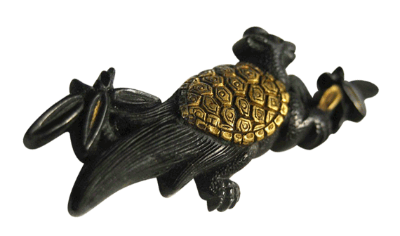 長寿守刀 蓑亀図目貫 刀袋付 長寿守刀蓑亀目貫刀袋付模造刀