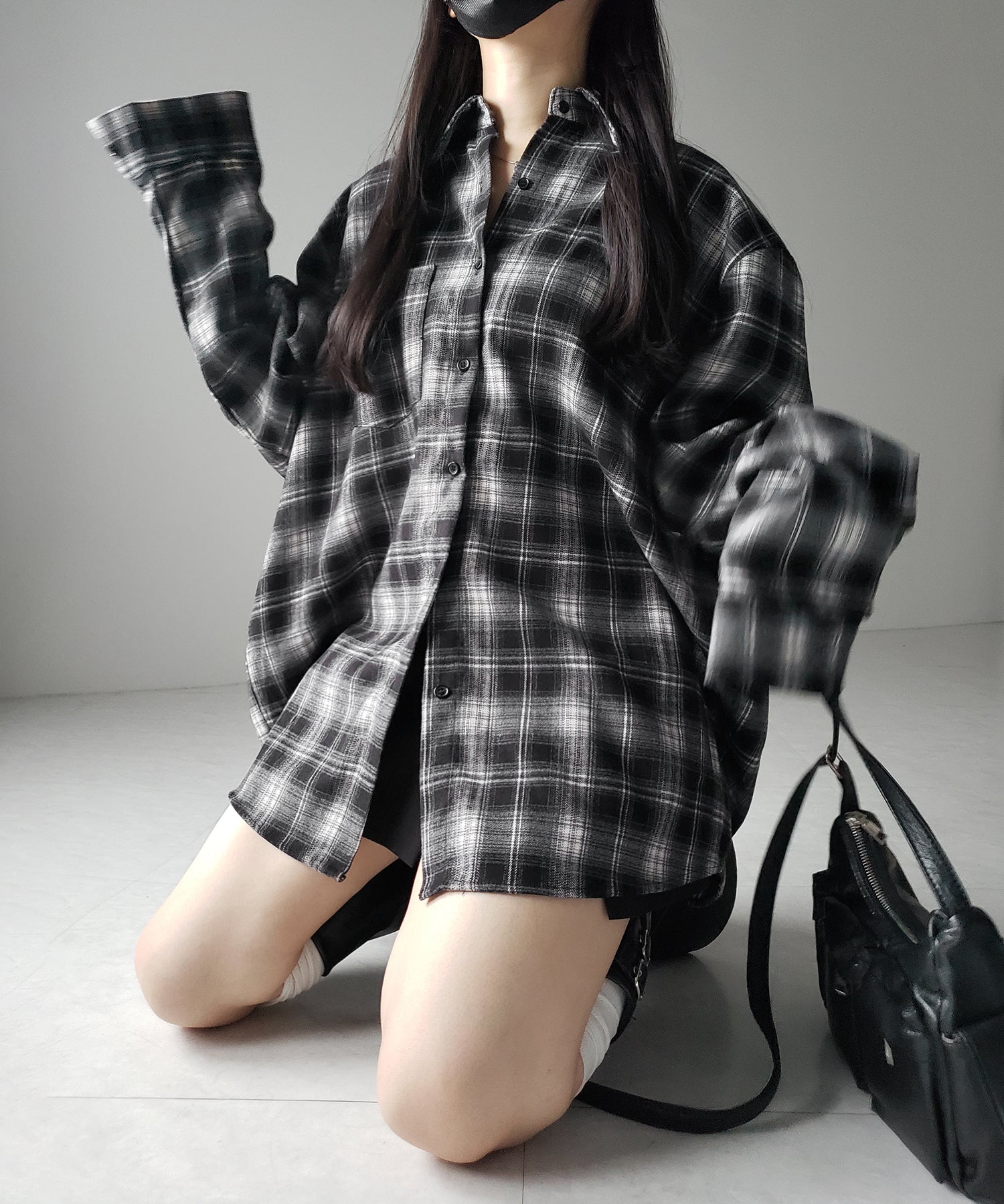 ビッグシルエットブラックチェックネルシャツ ／ big silhouette black
