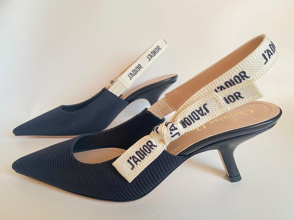 CHRISTIAN DIOR J'ADIOR FABRIC & RIBBON BLACK NOIR SHOES SLINGBACK