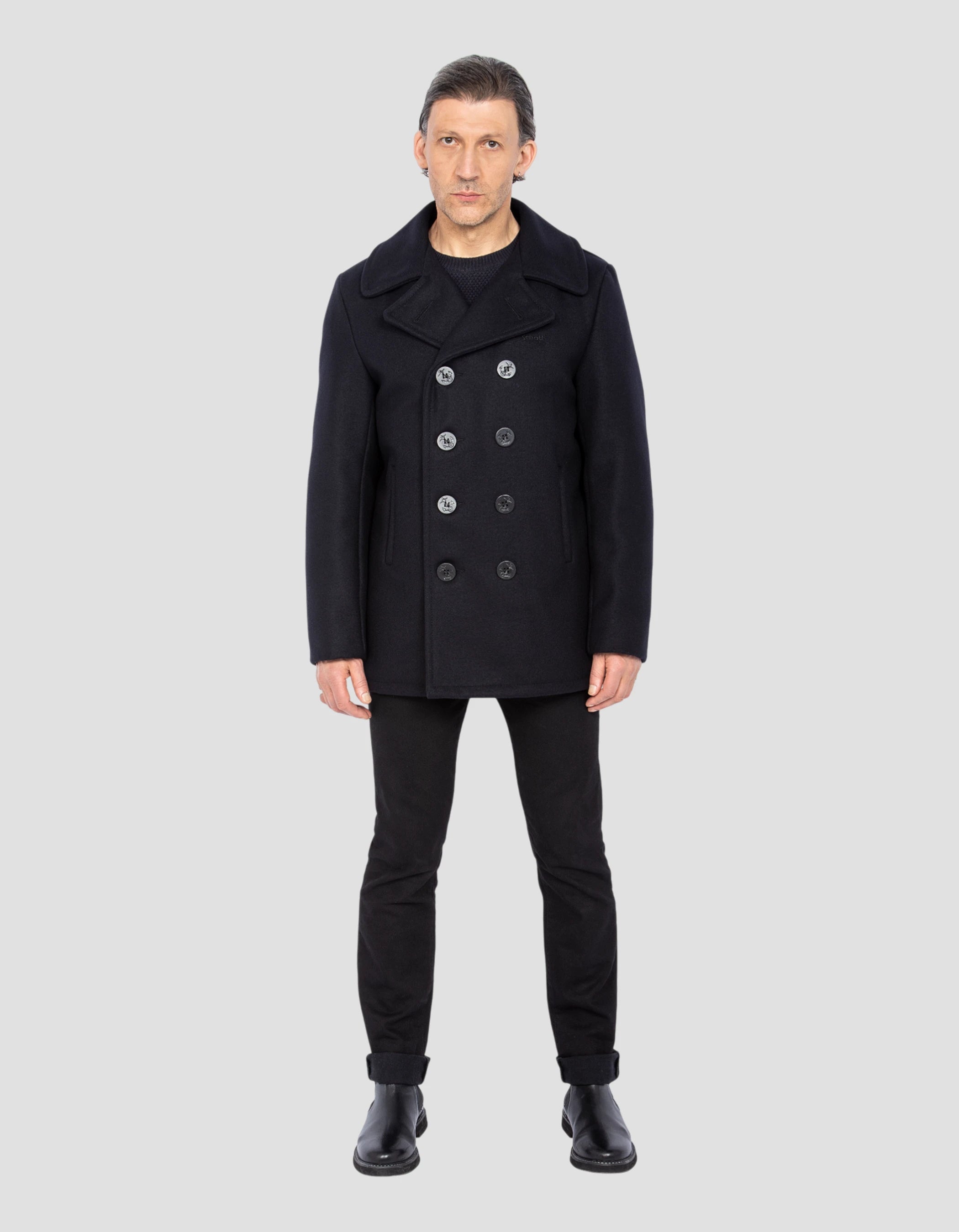 Navy blue shelves in mixed wool, legendary USA - 740 | Schott NYC®