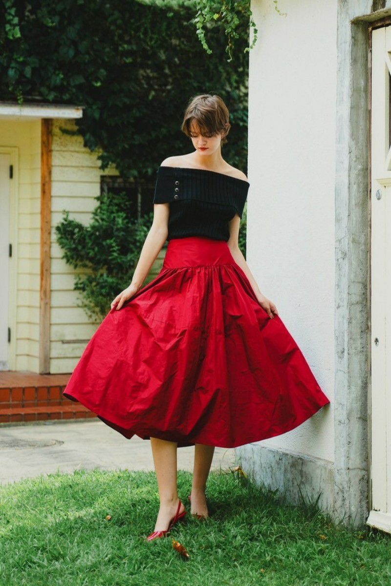 taffeta long flare skirt – shéller / シェリエ
