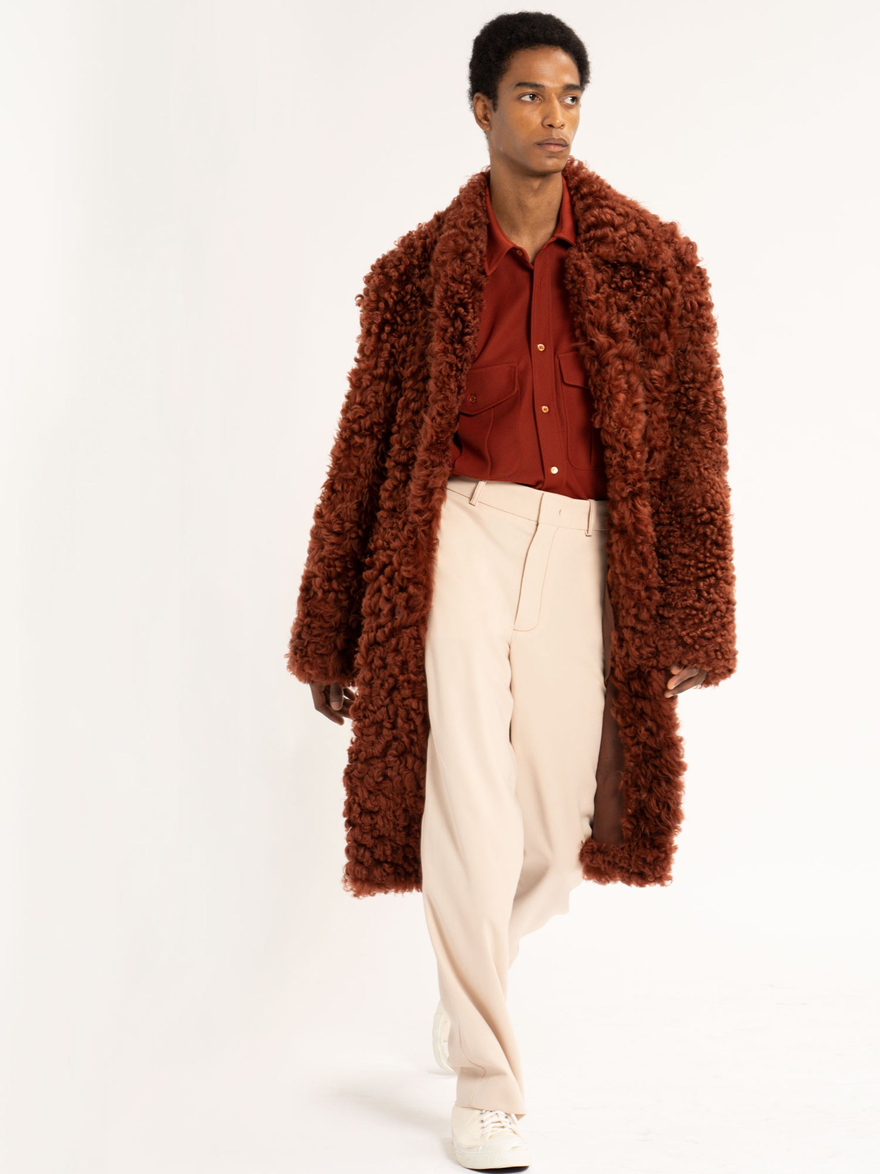 Sies Marjan - Blaine Shearling Coat - Rust - Men's Jackets & Coats
