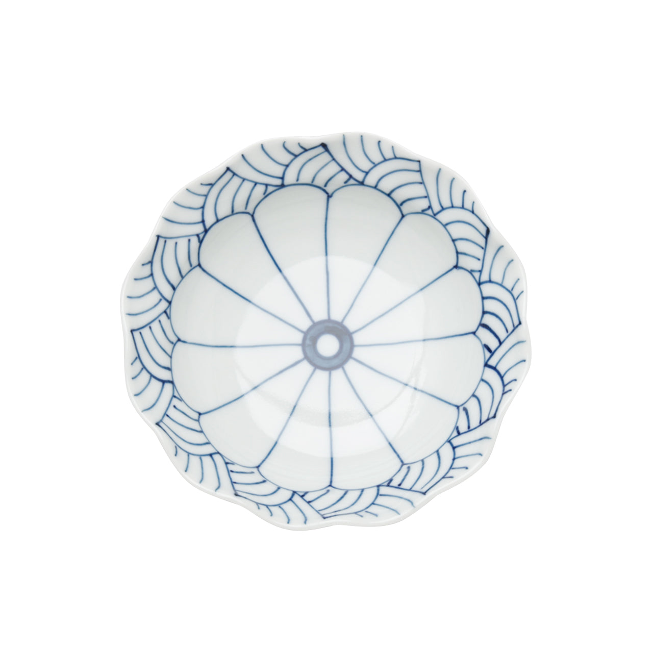 有田焼 染付 菊割青海波 四寸深皿 12.5cm 定山窯 - Studio1156
