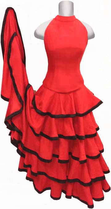 激安価格のオーダーメード・フラメンコ衣装、無地水玉柄のワンピース