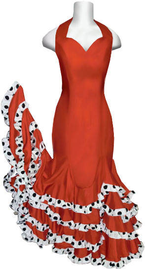 激安価格のオーダーメード・フラメンコ衣装、無地水玉柄のワンピース