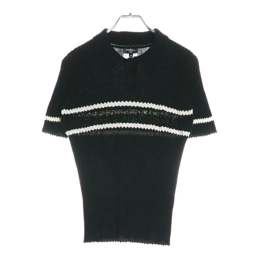 CHANEL(シャネル) ココマークボタン ボーダー柄 コットンリブニット