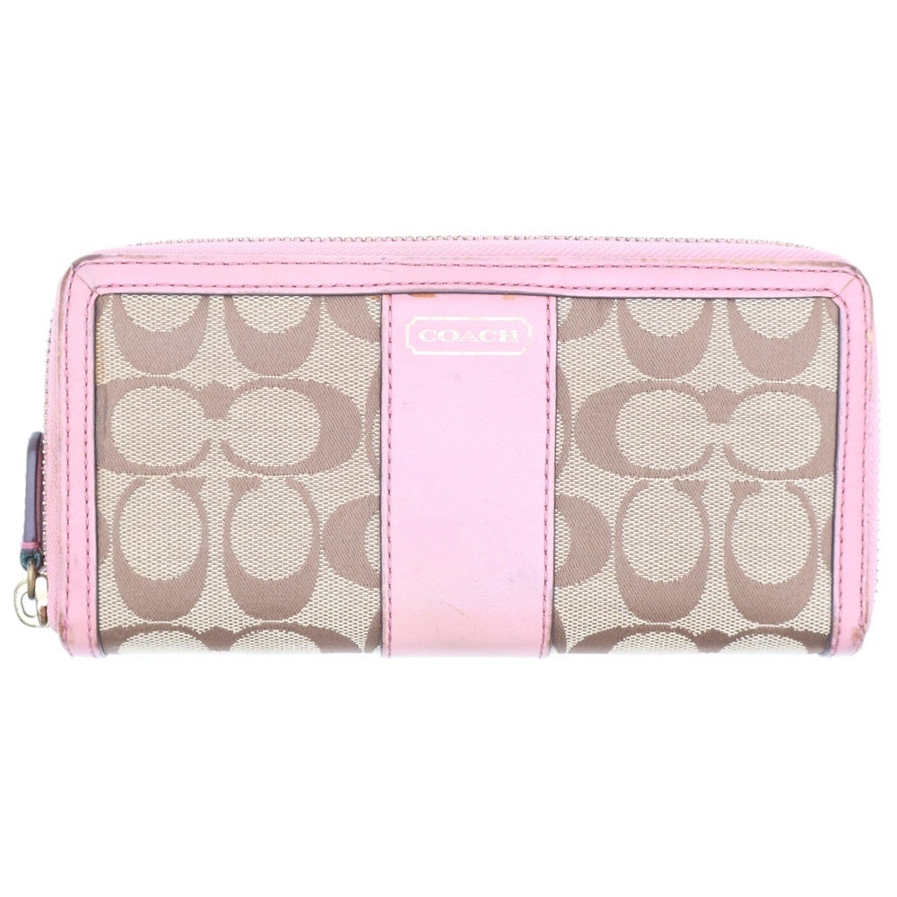 COACH(コーチ) シグネチャー キャンバス レザー ラウンドファスナー