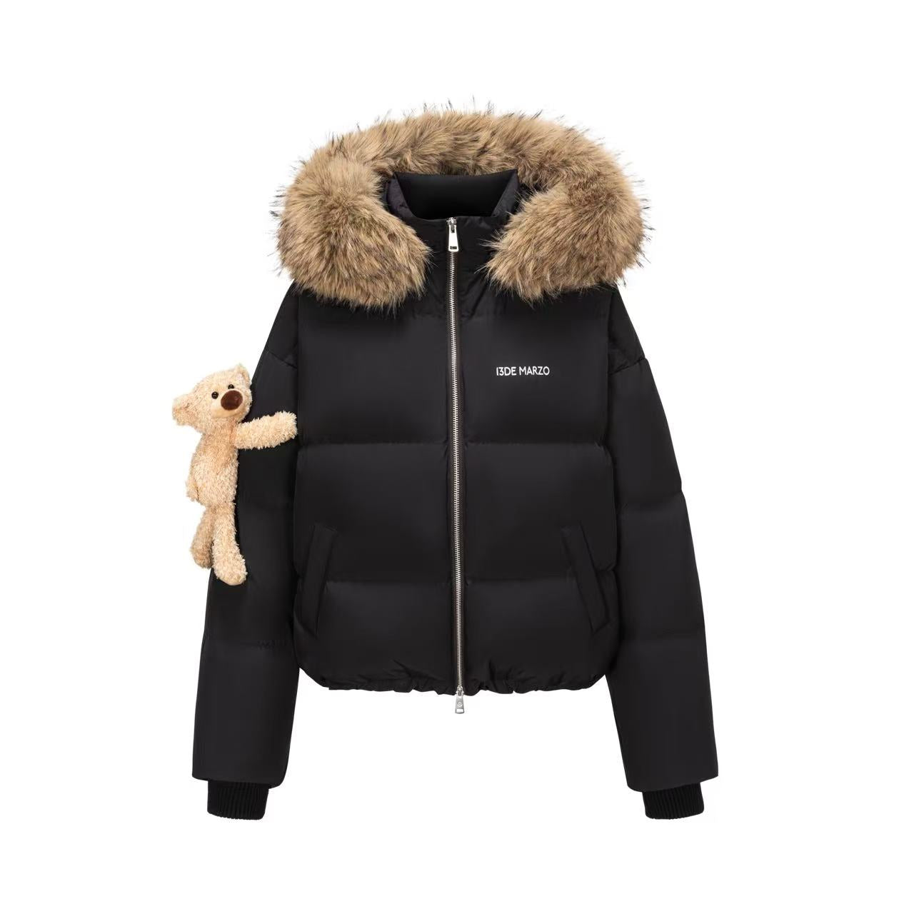 13DE MARZO｜Bear Fuzzy Hood Down Jacket Black