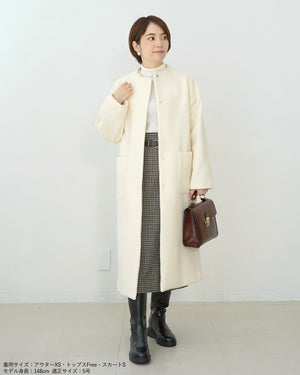 147_ichi_yon_nana】ノーカラーウールロングコート(Japan Fabric)｜低