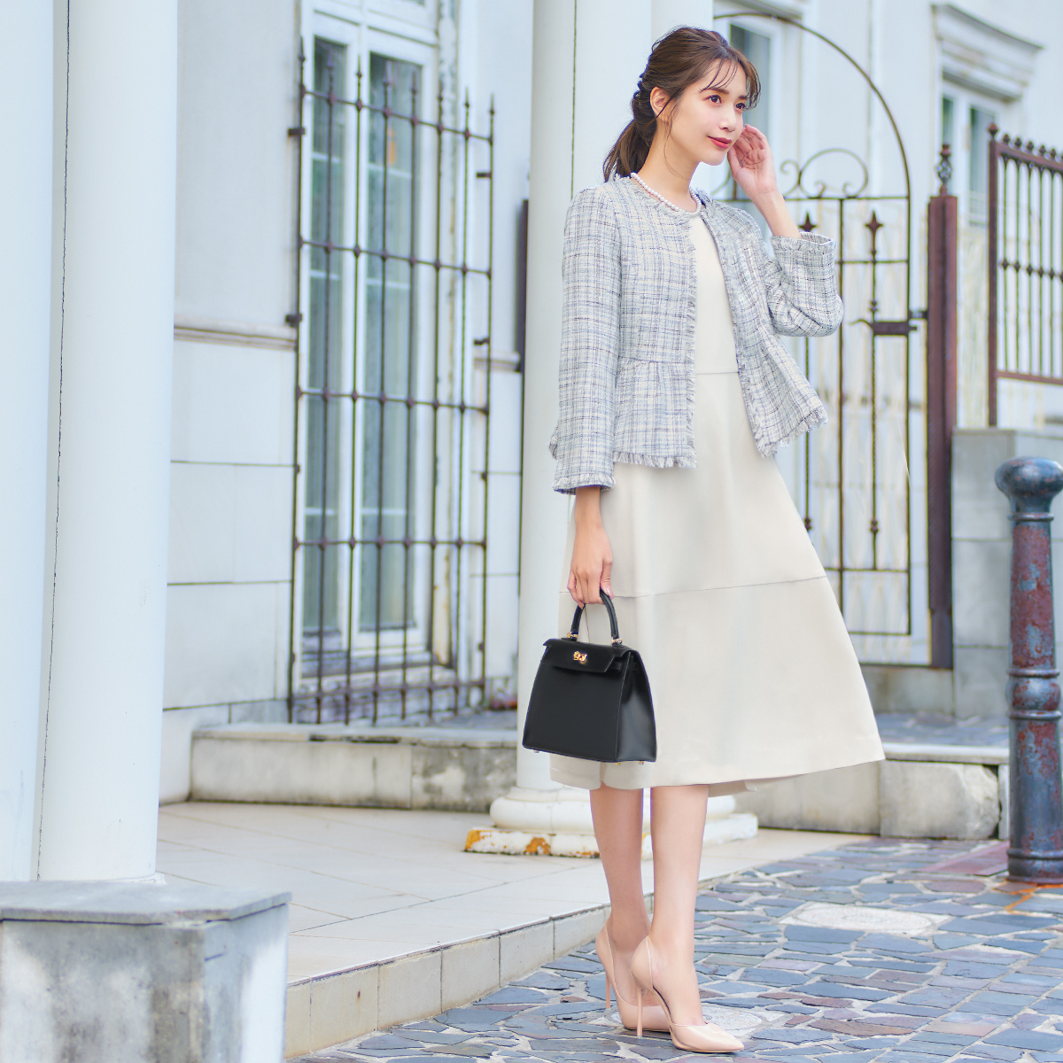 Flolia（フロリア）ツイードフリンジジャケット＆コクーンワンピース2