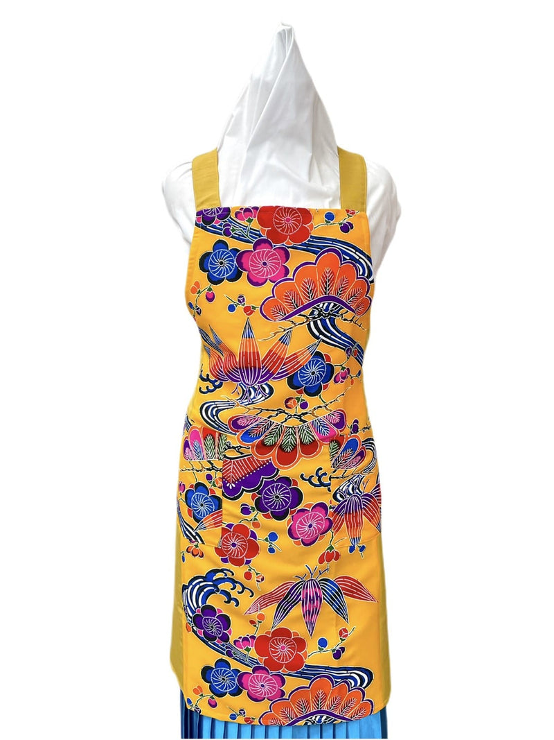 琉球染物 紅型エプロン ポケット付き_2サイズ＜大柄イエロー＞