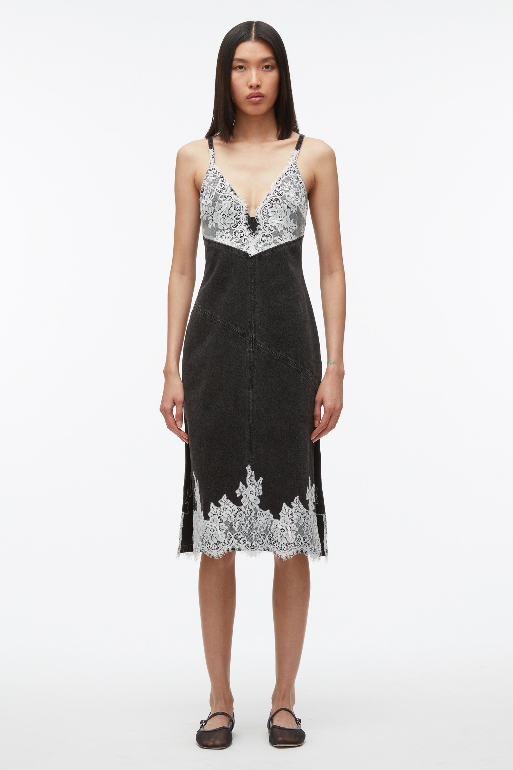 Black Denim Slip Dress with Lace | Elegant Phillip Lim Dresses