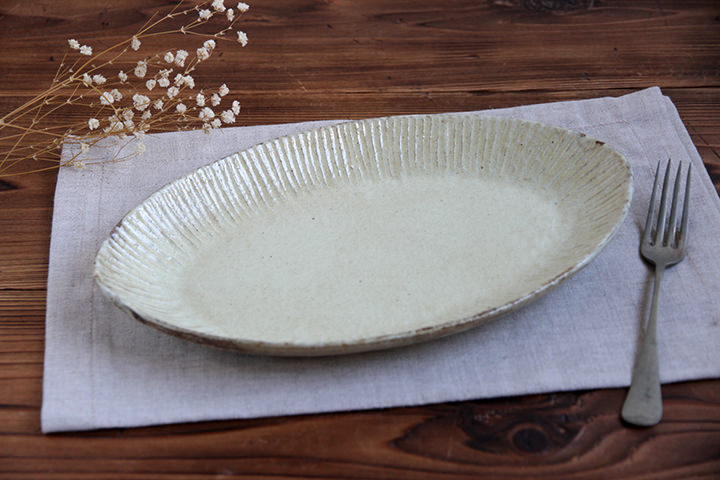 丹水窯】オーバルプレート/粉引/アンティークイエロー | 【丹波の