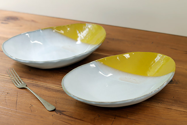 まる松窯】楕円皿/黄/（横 26cm） | 【丹波のイロドリ】丹波焼(陶器)の