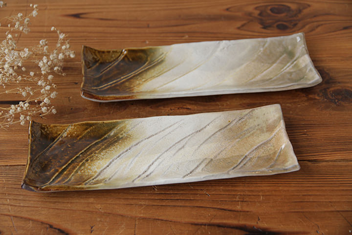 灰釉の釉調抜群 高鶴淳（父 高鶴元）薪窯 孟宗竹灰釉皿 平向付 5客 共