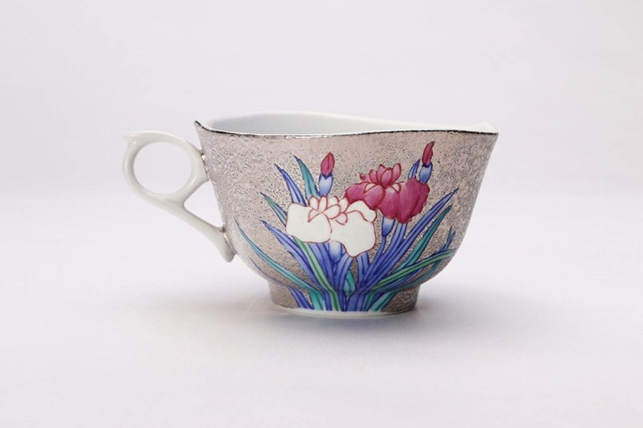 カフェ用品 「コーヒー碗 プラチナ 菖蒲 木箱付」 金龍窯 江口天童