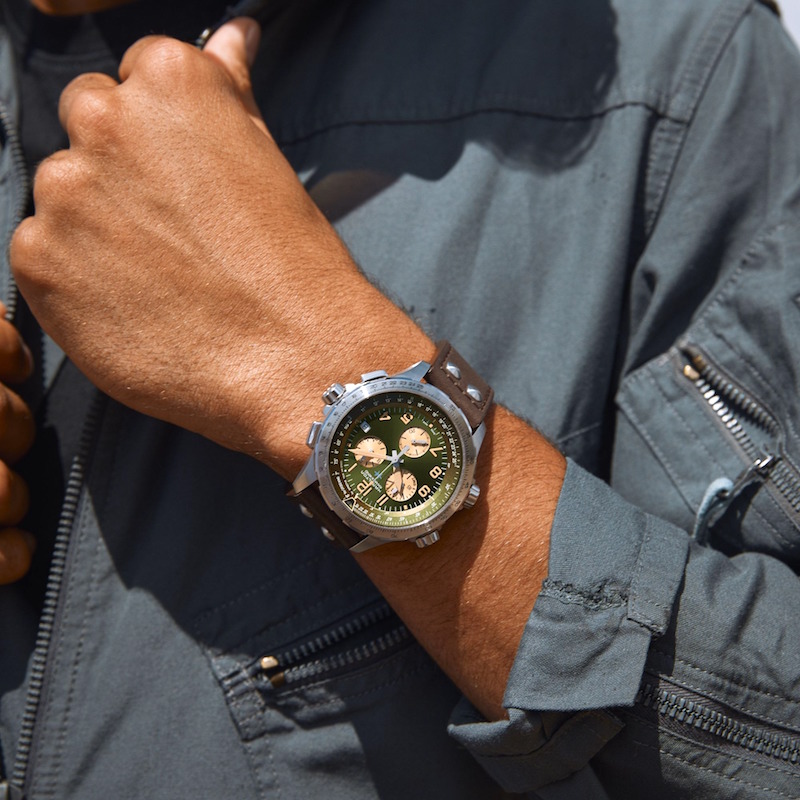 H77932560 安心なカーキX-WIND GMT クロノクオーツ ブラウンカーフ